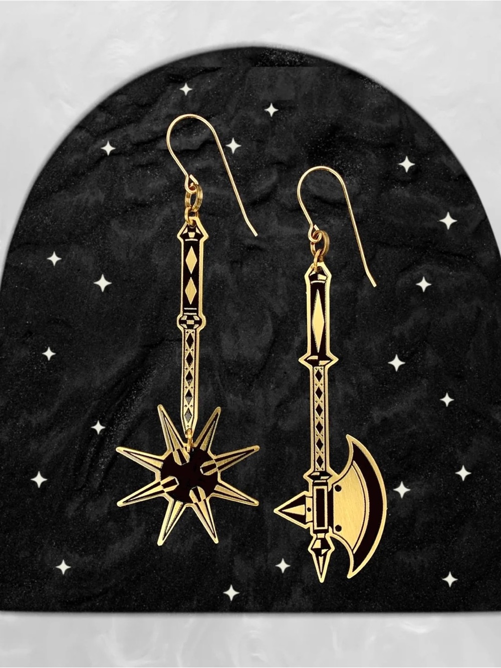 NWOT While Odin Sleeps Mismatched Brass Flail/Axe Earrings